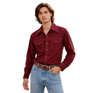 SWEET 70s Western Button up Pointed Collar Shirt Burgundy Contrast Stitch‎ M